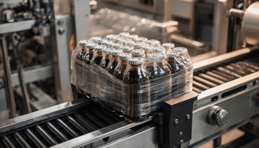 verpackt Produkte in Plastikfolie